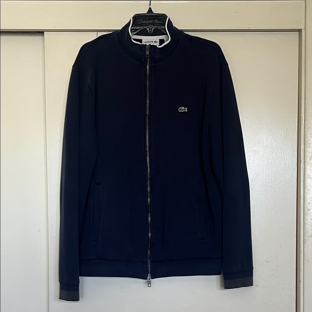 Lacoste Men's Navy Zip-Up Sweater in Navy